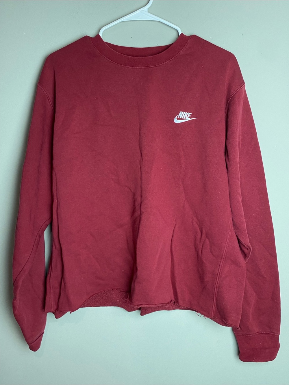 Nike Men's Burgundy Crewneck Sweatshirt with White Logo